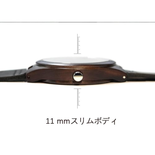 Lightweight wooden watch made of bamboo with analog hands, a Japanese-made movement, a simple dial with a mineral crystal mirror finish, and an adjust