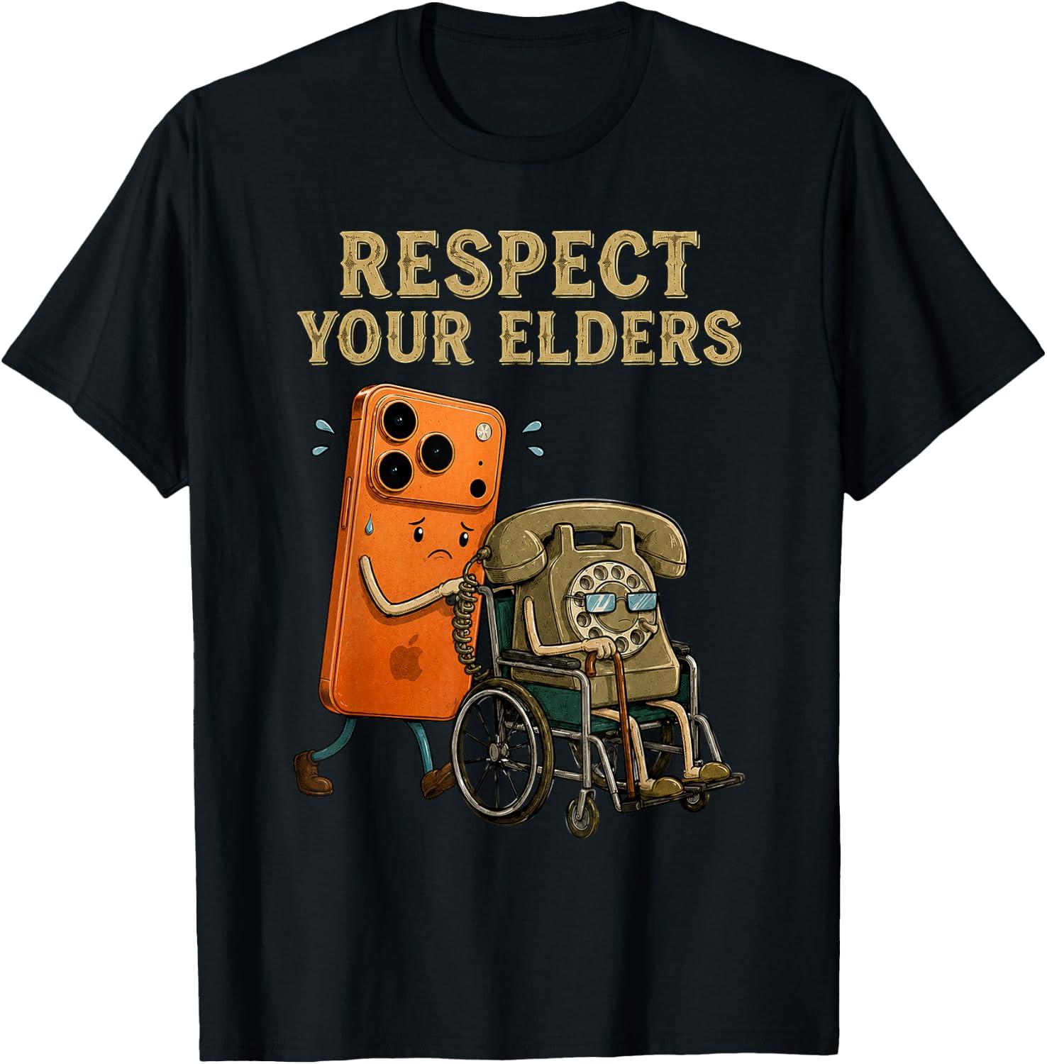 Respect Your Elders Retro Smartphone Technology Humor Women T-Shirt XL