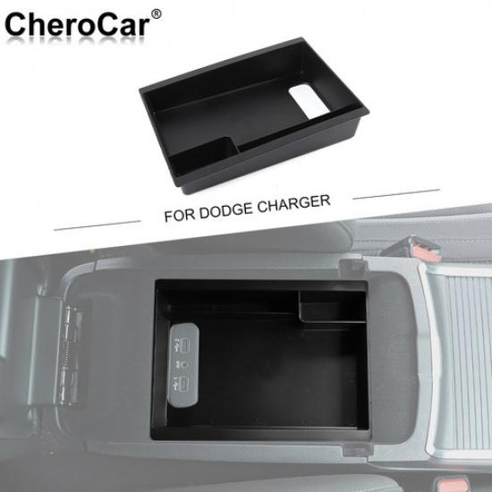 Car Armrest Box Storage Box Organizer Tray Inner for Dodge Charger 2015+ Black