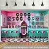 2D flat 1pc retro restaurant scene polyester background, birthday banners and flags, celebration activities, multi-purpose
