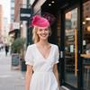 Fascinator Hat for Women Mesh Veil Pearl Decorative Hair Clip Rose Red Small Bridal Headpiece for Tea Party Banquet and Special Occasion Accessories