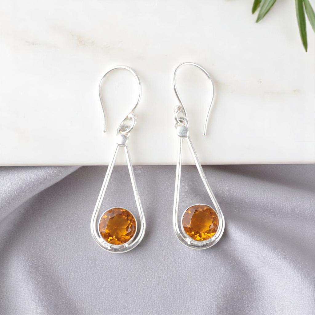 Citrine Gemstone 925 Sterling Silver Jewelry Handmade Drop/Dangle Earrings 1.76" EE-126-2