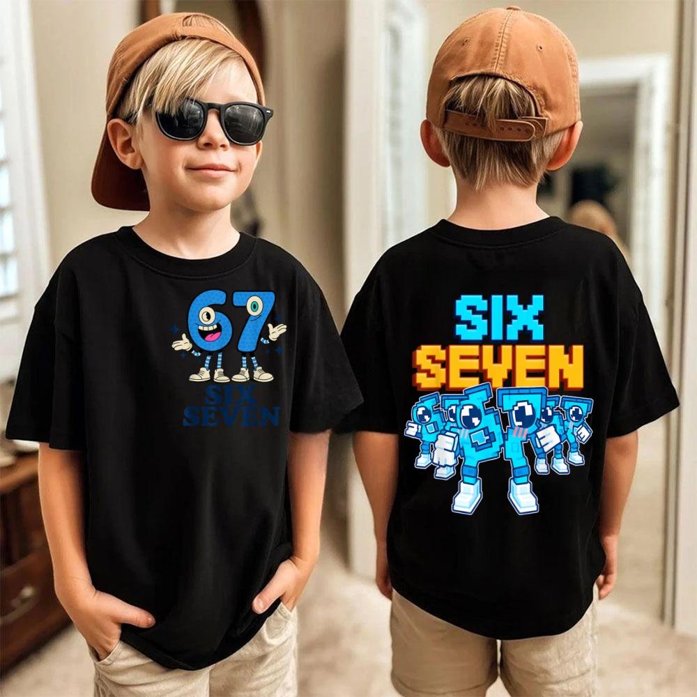 T-Shirt Meme 67 per Bambini Divertente Stampa Digitale Estiva Manica Corta Maglietta Top Larghi Comodi Streetwear Moda Abbigliamento Bambini