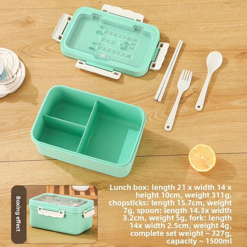 Wheat Compartment Lunch Box, Student and Office Worker Lunch Box, Portable Lunch Box, with Fork, Spoon and Chopsticks