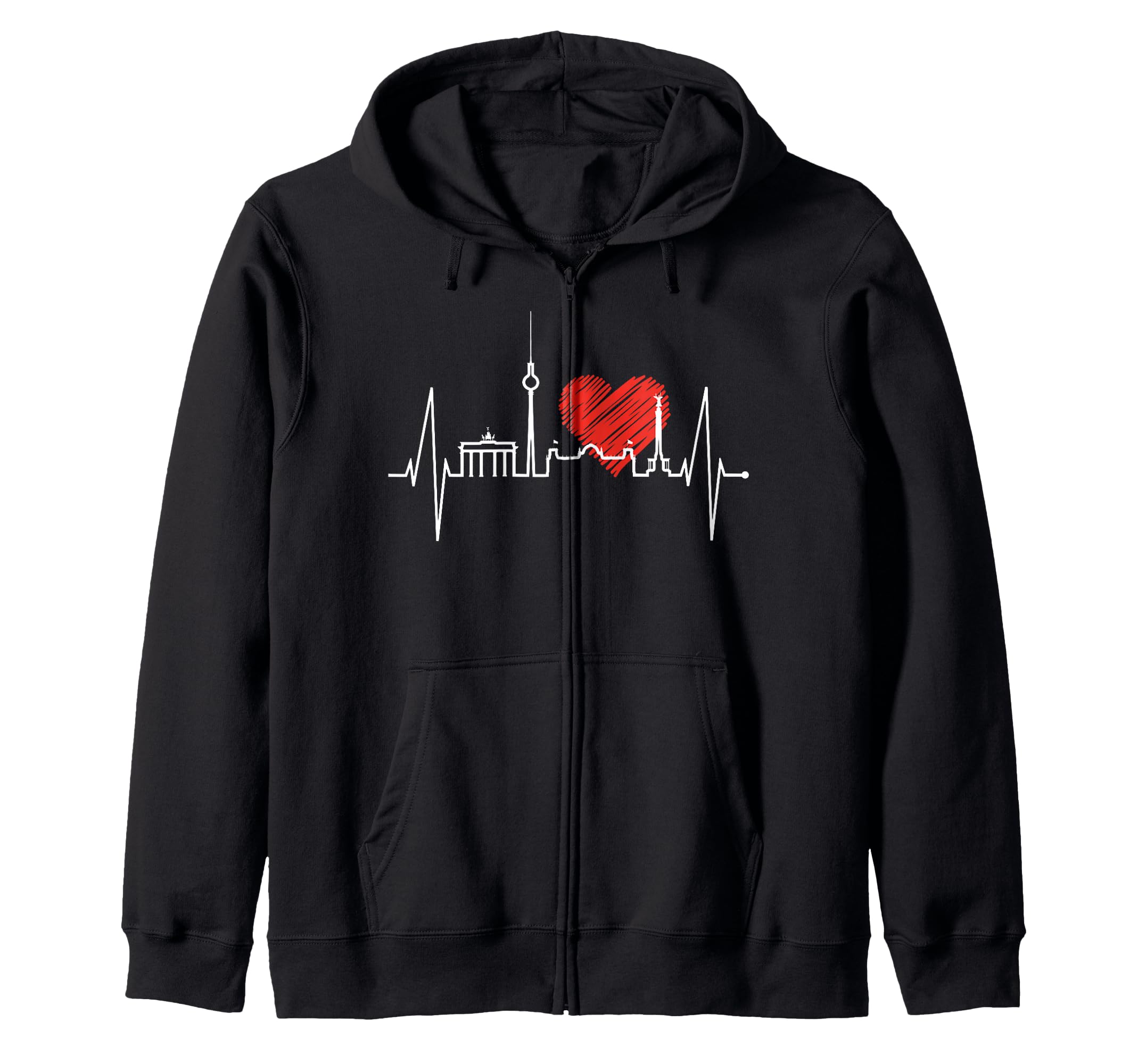 

Berlin Skyline Heartbeat Souvenir Fan I Love Berlin Zip Hoodie чорний