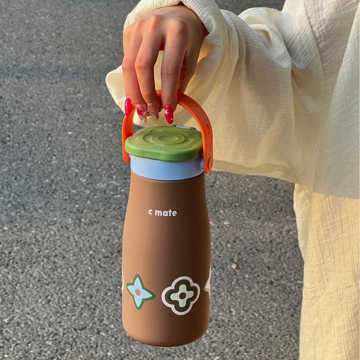 600ML cute Insulated water bottle Ceramic Inner Pot Coffee Insulated Cup Coffee Cup Vaccum Thermos Bottle With Tea Infuser straw 600ML