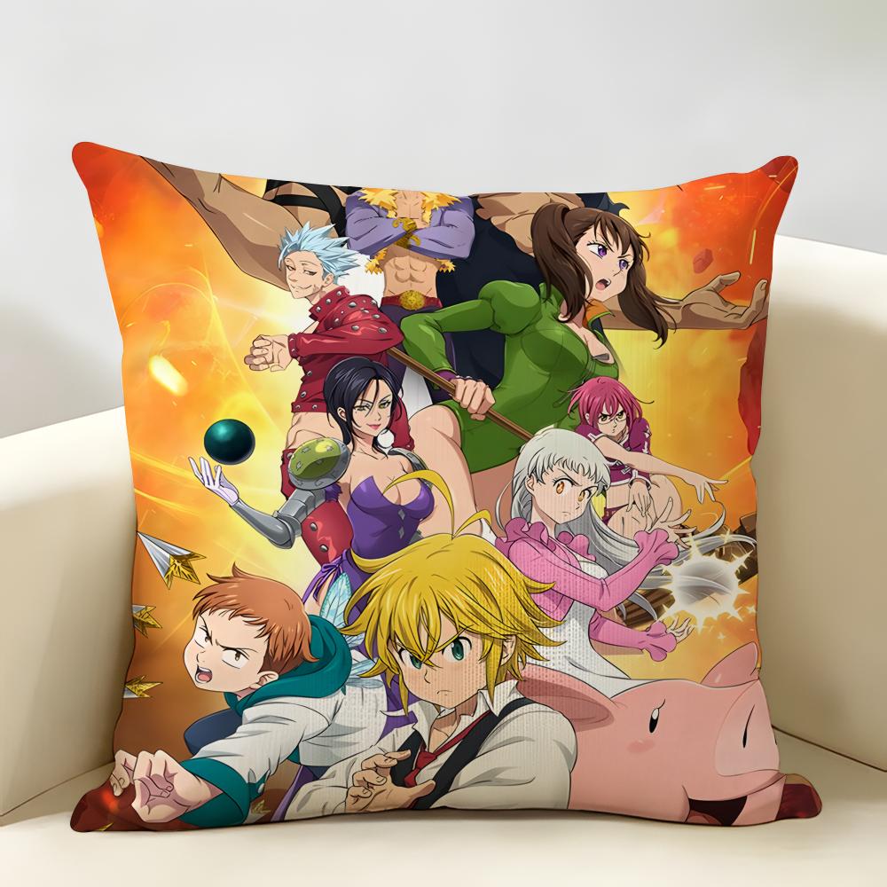 Anime DDeadly SSins Cushion Cover Natural Linen Organic Fabric DoubleSided Printing Room Sofa Decor Pillow Case
