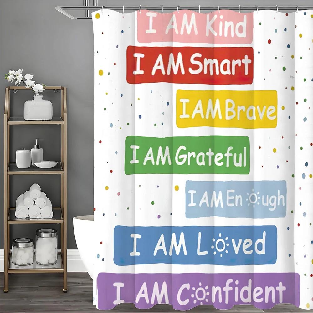 Inspirational Quotes Shower Curtain, Bathroom Decorative Shower Curtain, Waterproof Shower Curtain with Hooks