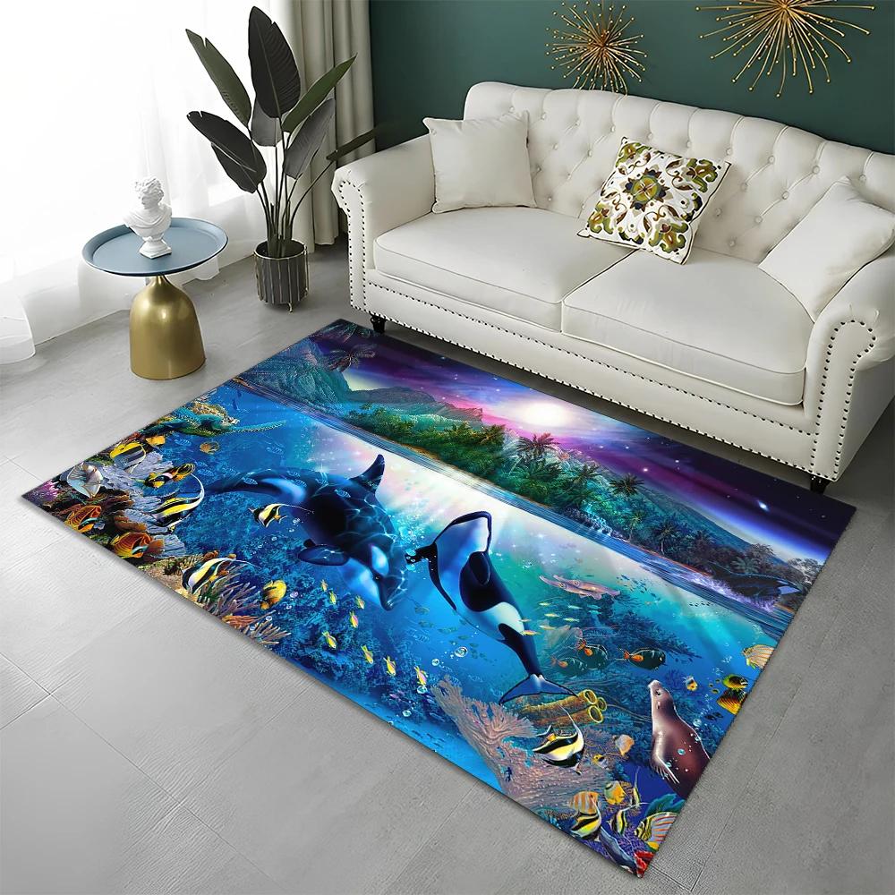 3D Underwater World Fish Carpet Ocean Animal Area Rug For Living Room Bathroom Decor Seabed Landscape Floor Mat Non-Slip Doormat