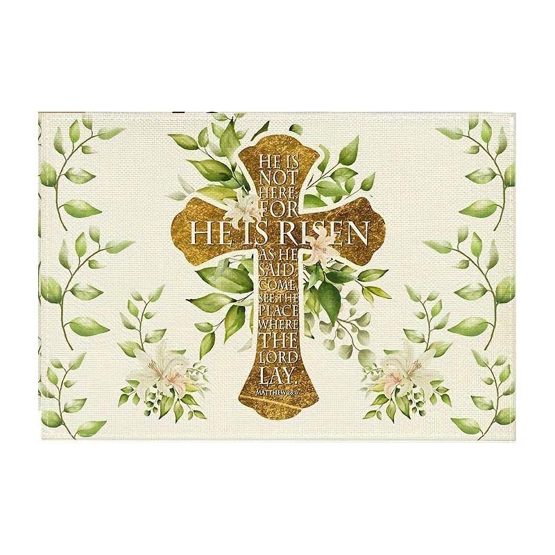 4pcs, Placemats, Square Happy Easter Theme Table Pads, Colorful Floral Cute Bunny Decorative Table Mat