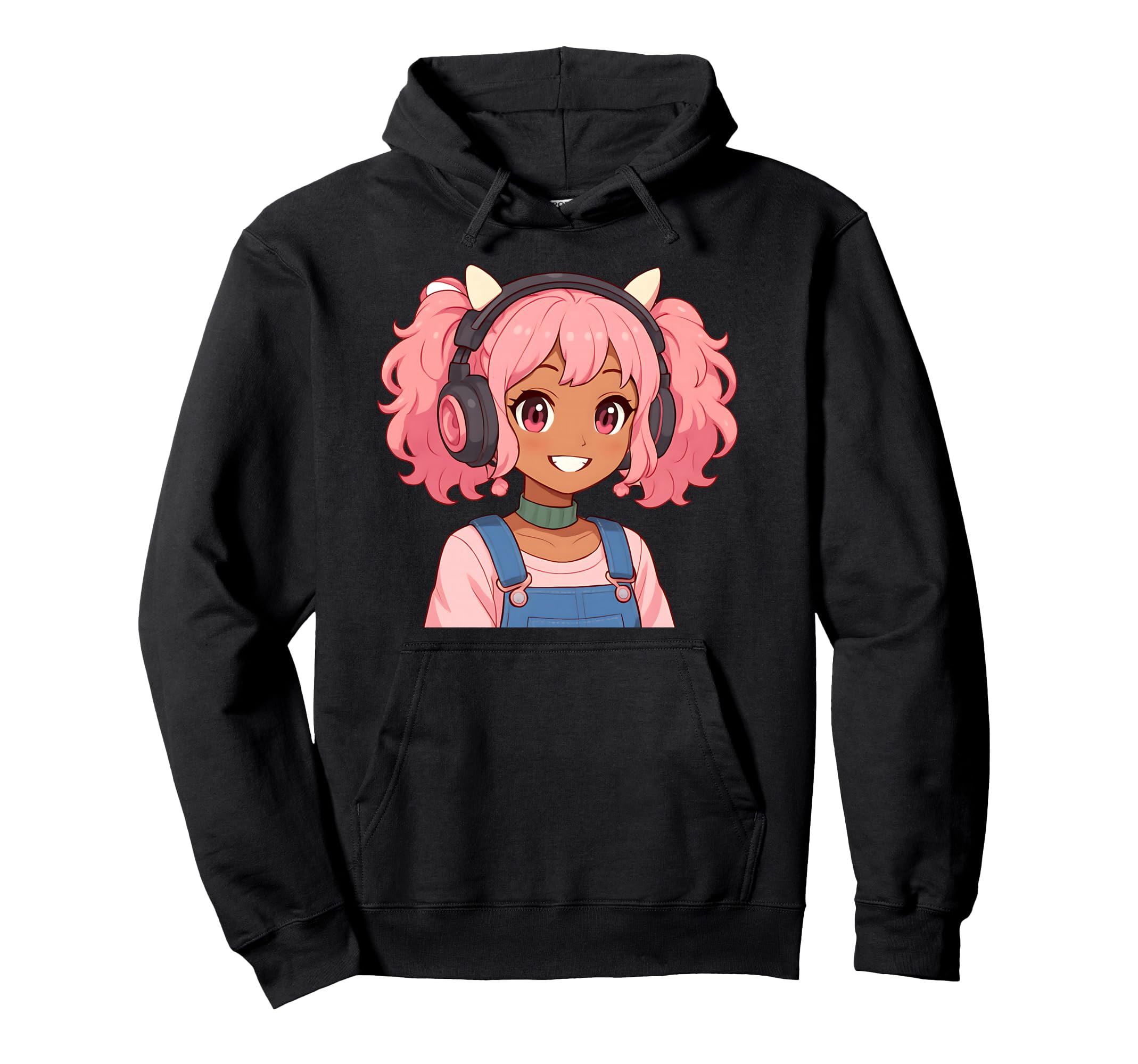 Black hoodie girl, anime, merchandise, music, afro, cute, manga, otaku, Japan, чёрный