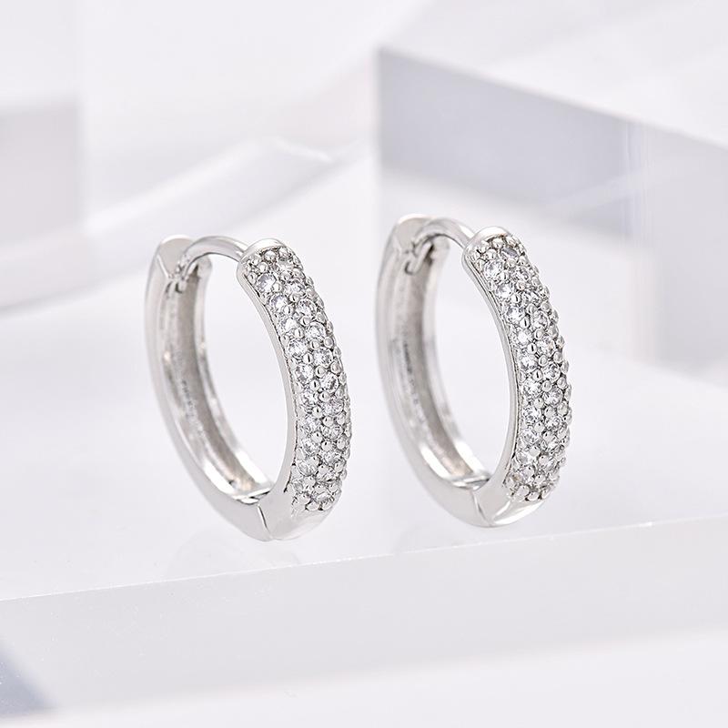 High Quality Round Three-Row Zircon Ear Buckles Women'S Simple Earrings Light Luxury Temperament Earrings