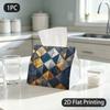 1pc Tissue Box, Modern Geometric Golden Silver Blue Triangles Luxurious Elegant Pattern, 2D Flat Printing, Multi-Use, Washable, Tissue Pouch, for Soci