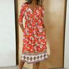 Rochie casual de damă la modă, cu imprimeu colorat, gât rotund, mânecă 3/4, guler cu nasturi, lungime medie