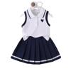 Girls' Fashion Set: Summer Children's POLp-neck Sleeveless Top + Pleated Skirt Two-piece Set
