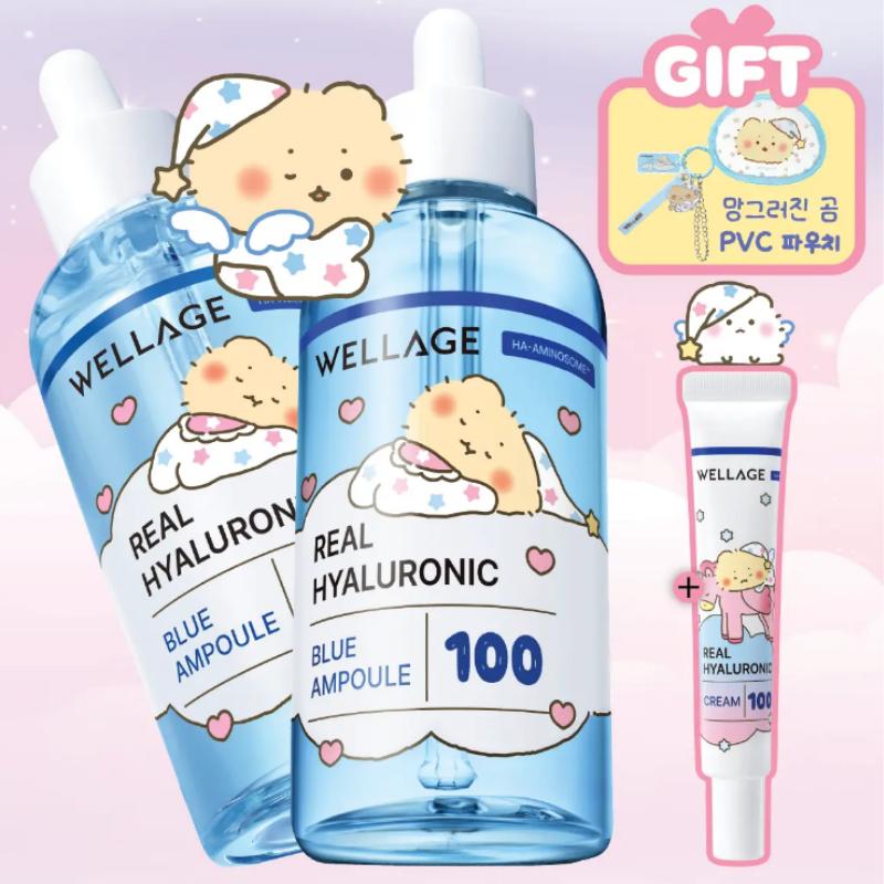 

[mangomee EDITION] WELLAGE Real Hyaluronic Blue 100 Ampoule 75ml*2EA+Cream 20ml+PVC Pouch