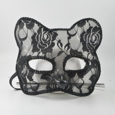 Lace Cat Face Mask Women Cosplay Hollow Out Cat Ear Design Masquerade Stage Prop