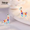 Higu S925 Silver Frosted Colorful Giraffe Stud Earrings - Cute Christmas Gift
