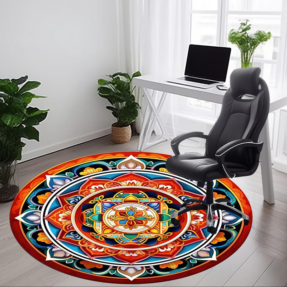 1pc Mandala Art Chair Carpet for Office Non-Slip, Machine Washable Rug for Office - Holiday DecorMachine Made yy251029009