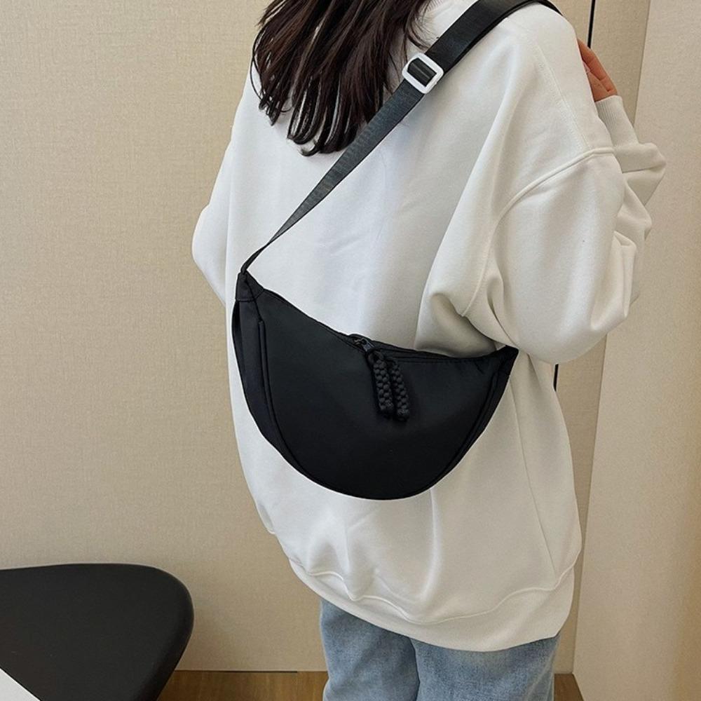 Solid Color Single Shoulder Bags Handbag Half-moon Bag Simple Hobo Crossbody Bag  Unisex