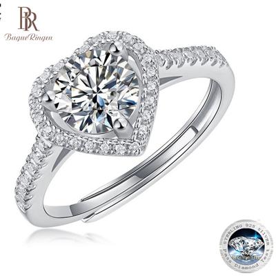 S925 Silver Inlaid 1ct Moissanite Heartbeat Series New Female Ring Can Be Adjusted Open