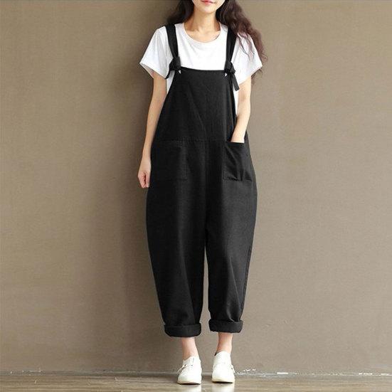 Einfarbige Damen-Overalls für Frühling und Sommer, lässig, lockere Trägerhose