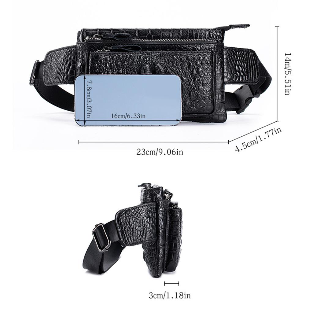 Leather Waist Bag for Men Women Outdoor Sports Chest Pack Adjustable Strap Multipocket Design for Phone Notebook Keys