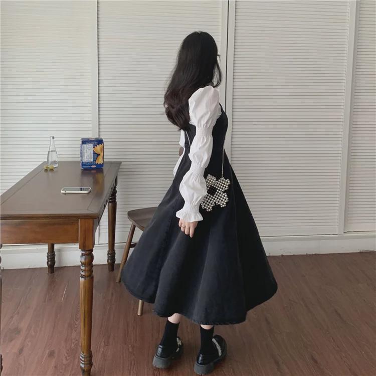 Women's Chic French-Style Denim Overall Skirt - Retro, Sweet, and Elegant Hong Kong Inspired Design