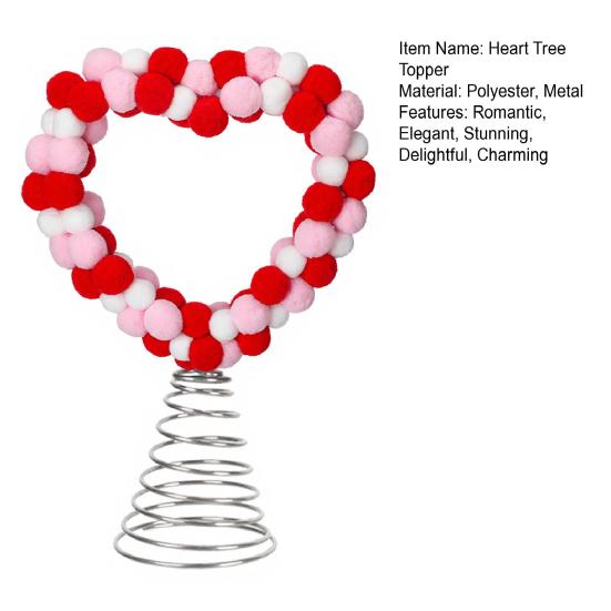 Topo de Árvore Coração Dia dos Namorados Pompons Vermelhos Rosa Brancos Ornamento de Topo de Árvore Amor Coração para Dia dos Namorados Natal Casamento Festa de Aniversário Casa