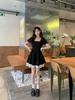 French Hepburn Small Black Dress Summer Waist Thin Advanced Sense Sweet Contrasting Color Splicing Small Square Neck Dress