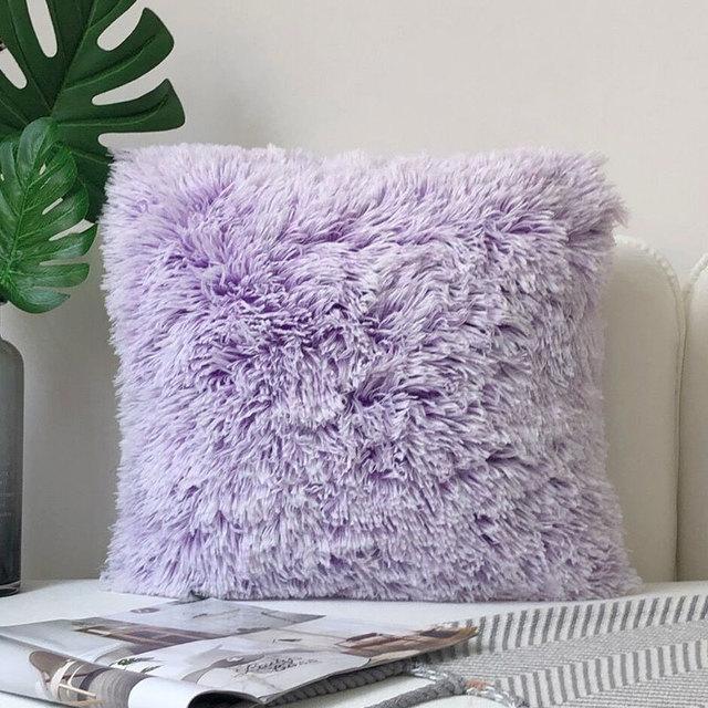 Soft Fur Cushion Cover 43x43cm Cozy Plush Decorative Pillow Cover for Living Room Sofa Decor Pillowcase White Grey Cushion Case