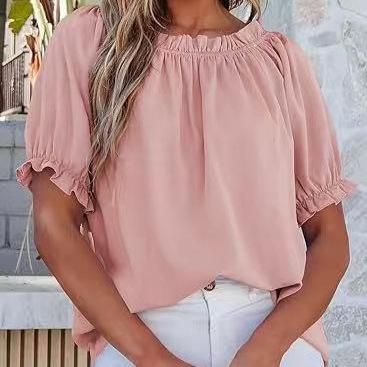2025 summer new loose fashion lace collar solid color versatile women s top S