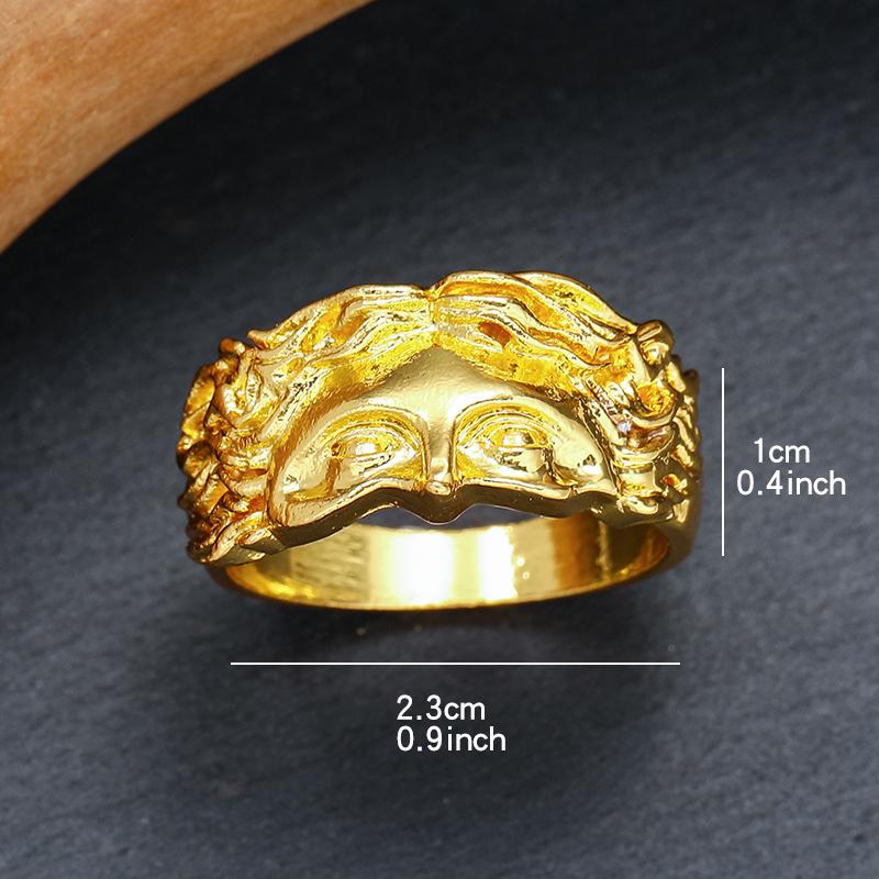Vintage Gold Color Jesus Half Face Open Ring for Men Women Retro Religious Belief Jewelry Pure Copper Finger Rings Bands Gifts