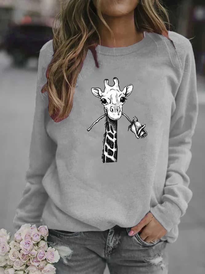 Women's Giraffe Animal Round Neck Hoodie