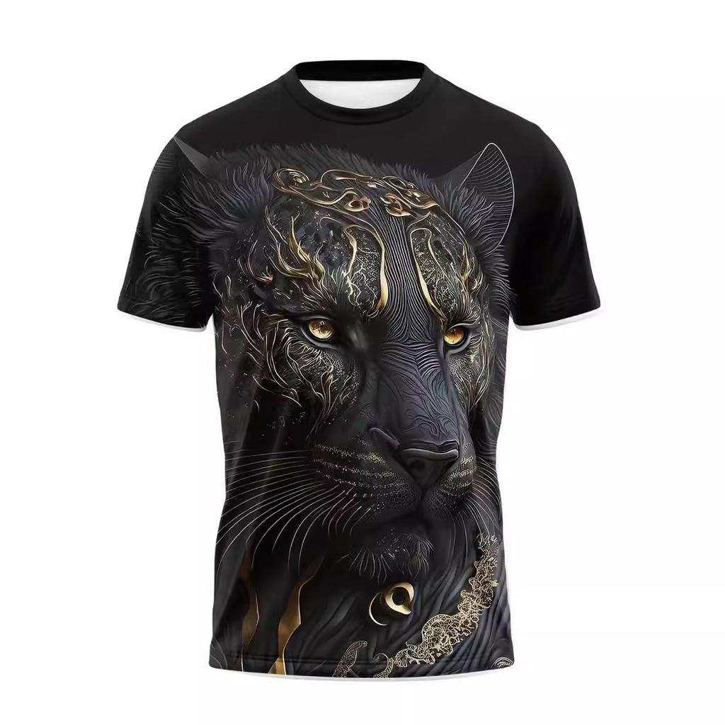 Letní 3D tištěné volné pánské tričko s krátkým rukávem Černý panter
