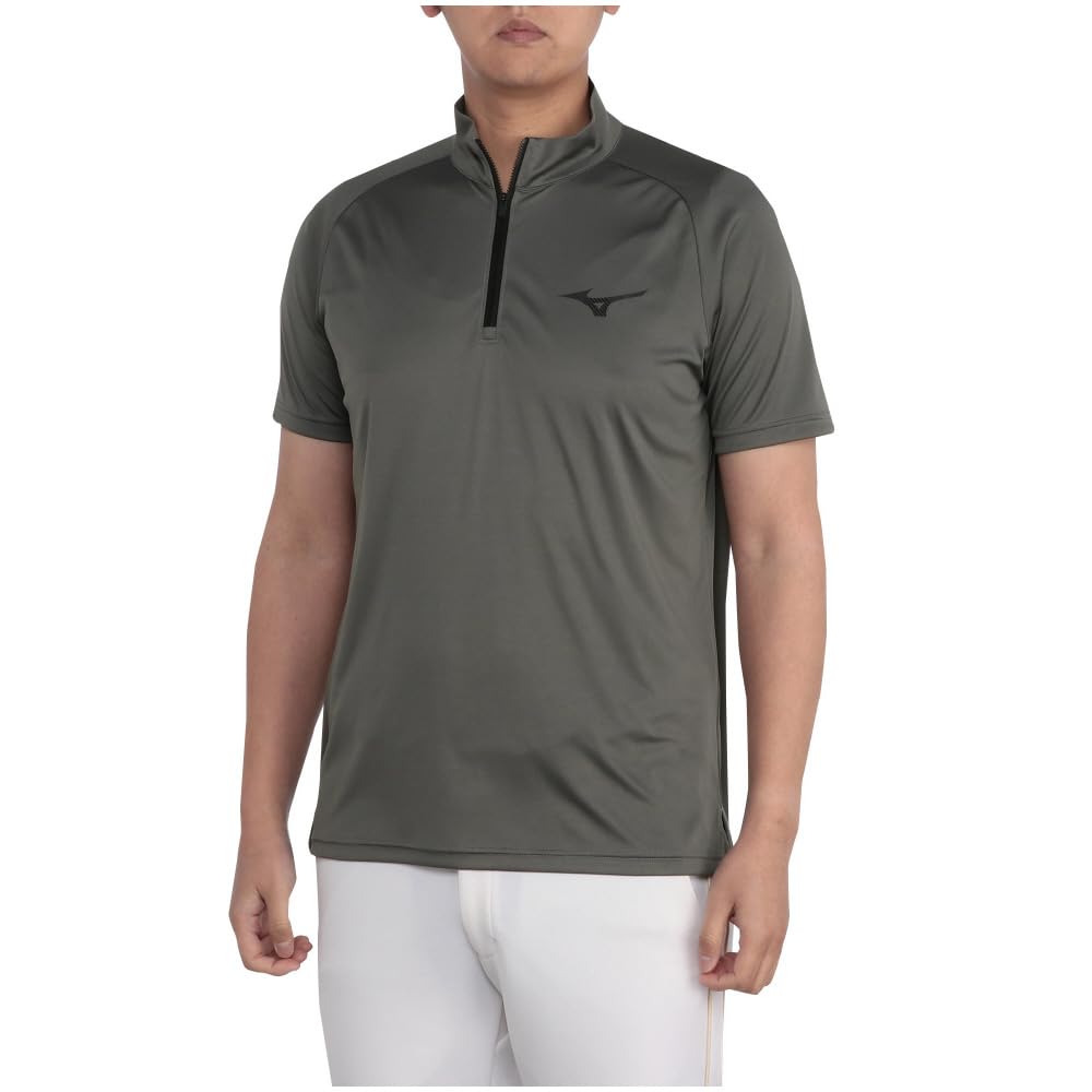 Golf Wear Layered Set Short Sleeve Half Zip Long Sleeve Mock Neck Quick Dry E2MHB501 Charcoal Gray X Black [Mizuno] UPF50+ Men's