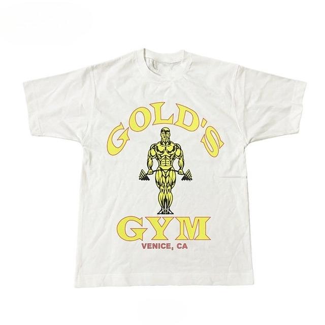 Golds Gym Sports Shortsleeved Mens Oversized American Retro Bodybuilding Crewneck Tshirt