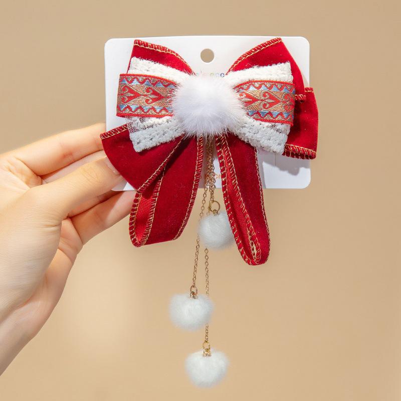 Chinese New Year Red Bow Tassel Hair Clips for Girls & Women - Cute Ancient Style Hair Accessories