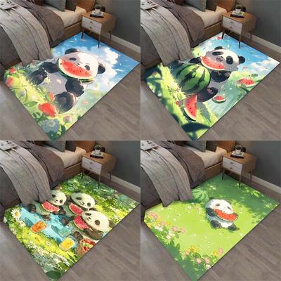 Kawaii Niedliche Pandas Essen Wassermelone Druck Teppich für Zuhause Wohnzimmer Schlafzimmer Sofa Fußmatte Dekor Großer Flächenteppich Rutschfeste Bodenmatte