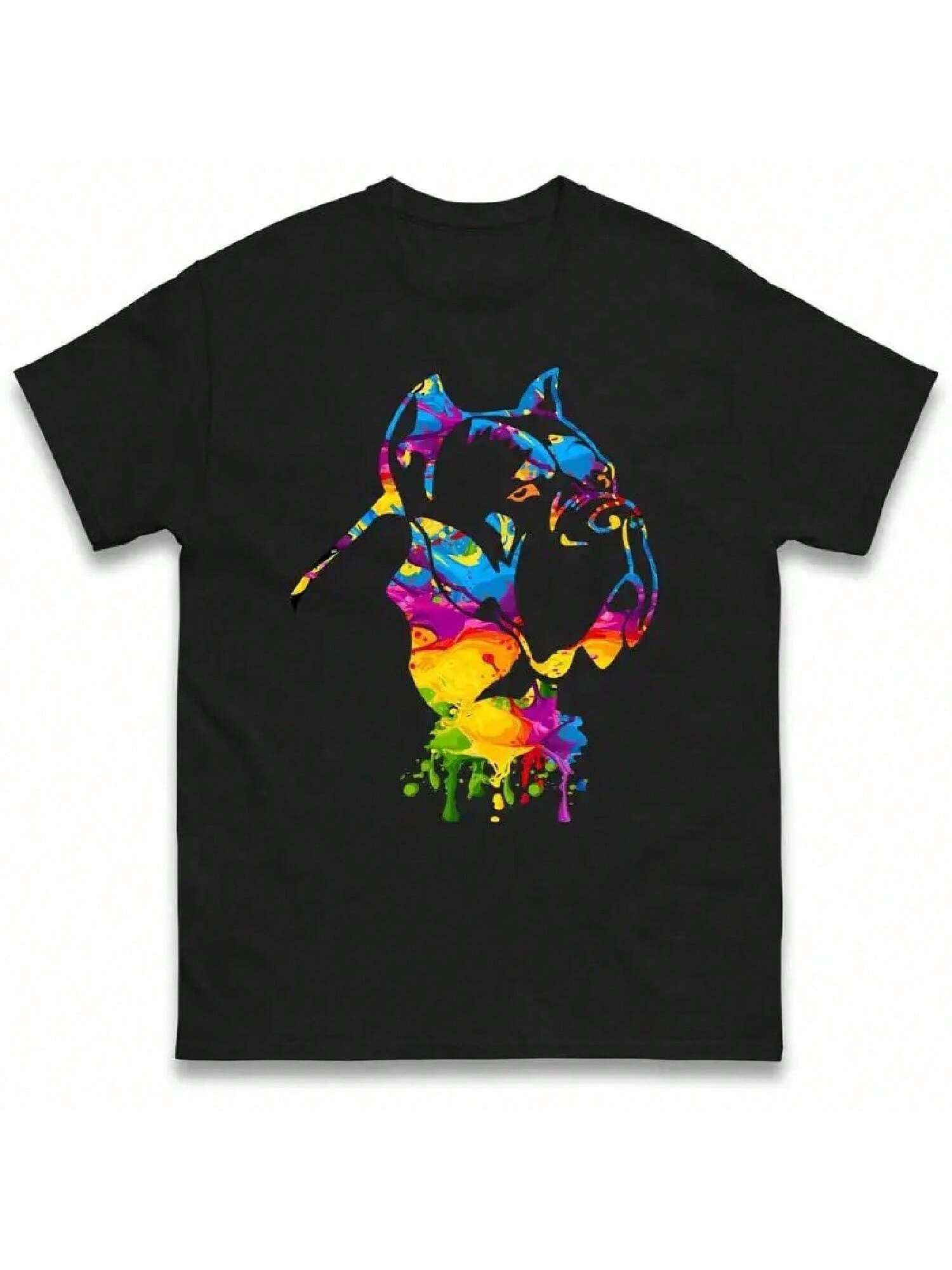 Colourful Cane Corso Dog unisex Cotton T Shirt Top Paint S разноцветный