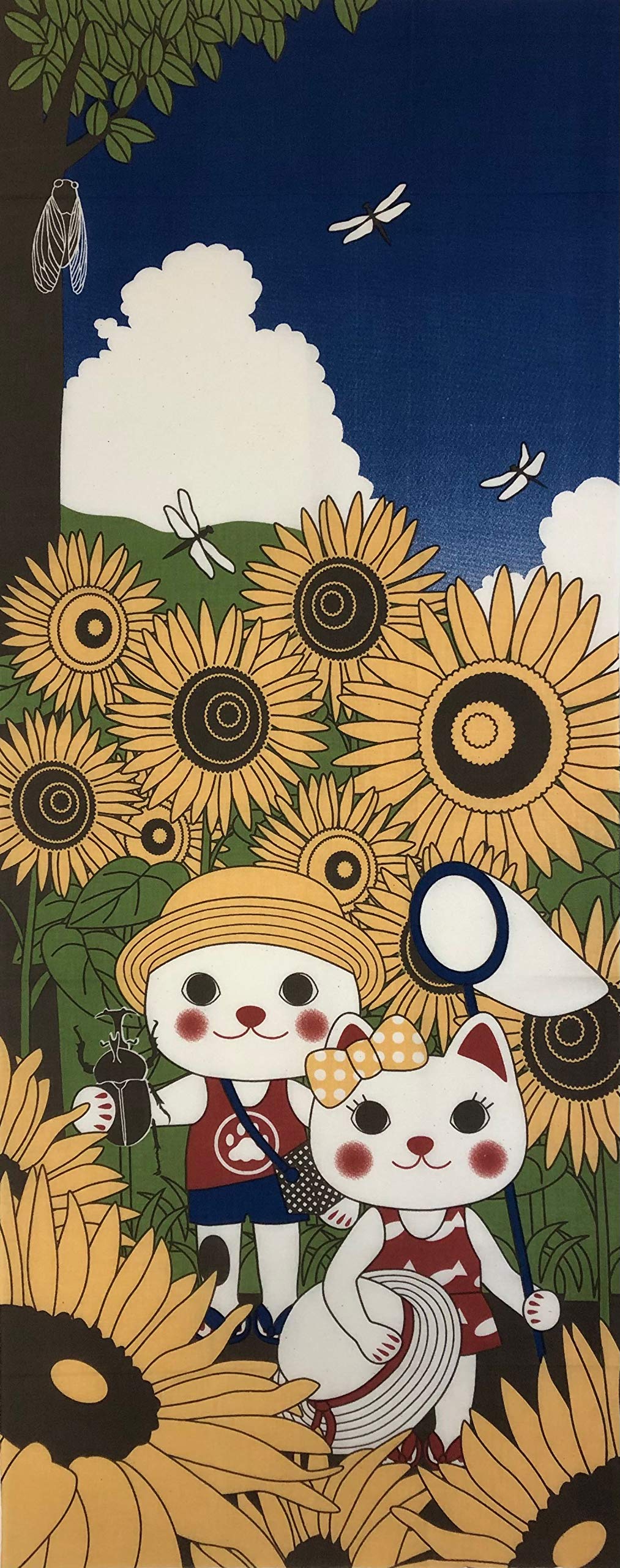Yagisei Tenugui hand Lucky Cat Printed Hand Towel Made in Japan Auspicious Item Sunflower Children Summer Travel (Japanese towel)  Summer Vacation