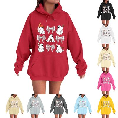 Women's Casual Fashion Comfortable Round Neck With Hood Long Sleeve Halloween Print Warm Sweatshirt