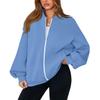 Damen Mode Langarm Farbe V-Ausschnitt Locker Oversize Reißverschluss Jacke