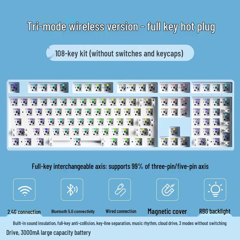 Multi-Size Wireless Bluetooth Mechanical Keyboard Kit with RGB, Customizable and Three-Mode Connectivity