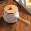 White Gold Pattern Ceramic Milk Jug Wooden Handle Coffee Milk Pot Coffeeware Coffee Accessories Desktop Milk Jug with Wooden Lid