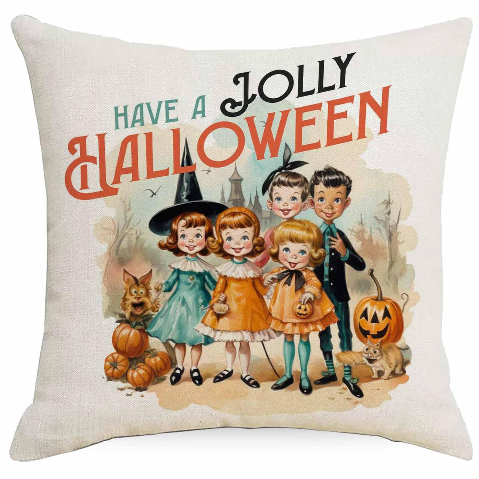 

Pillow Cover Linen Halloween Celebration Funny Pumpkin Head Home Living Room Pillow Cover Premium Durable Quality 45 * 45Cm linen single-sided without core