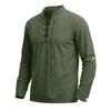 Men's Cotton-Linen Drawstring Collar Long-Sleeve Top Men's Casual Stylish Long-Sleeve Shirt