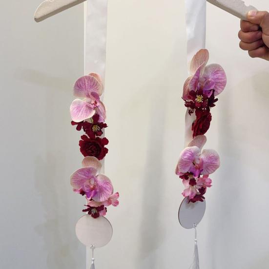 Floral Graduation Stole Handmade Custom Floral Belt with Realistic Faux Silk Flowers Phalaenopsis Roses Dahlias Personalized Engraved Tags Unique Grad
