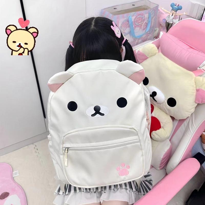 Cartoon Rilakkumas Rucksack für Kinder Kawaii Korilakkuma Stickerei Schultasche Große Kapazität Mädchen Jungen Schüler Schultasche