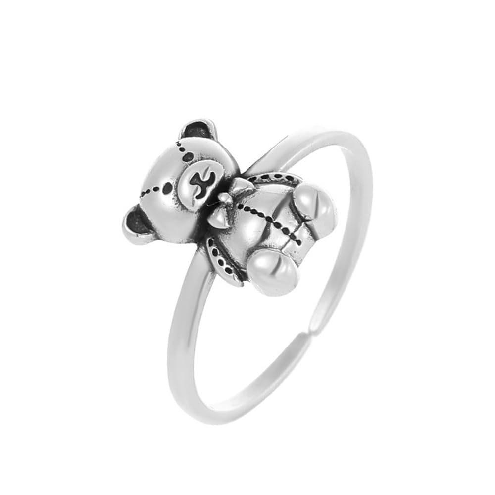 Retro Cute Bear Ring: Korean-Japanese Style Fashion for Girls - Adjustable Index Finger Accessory